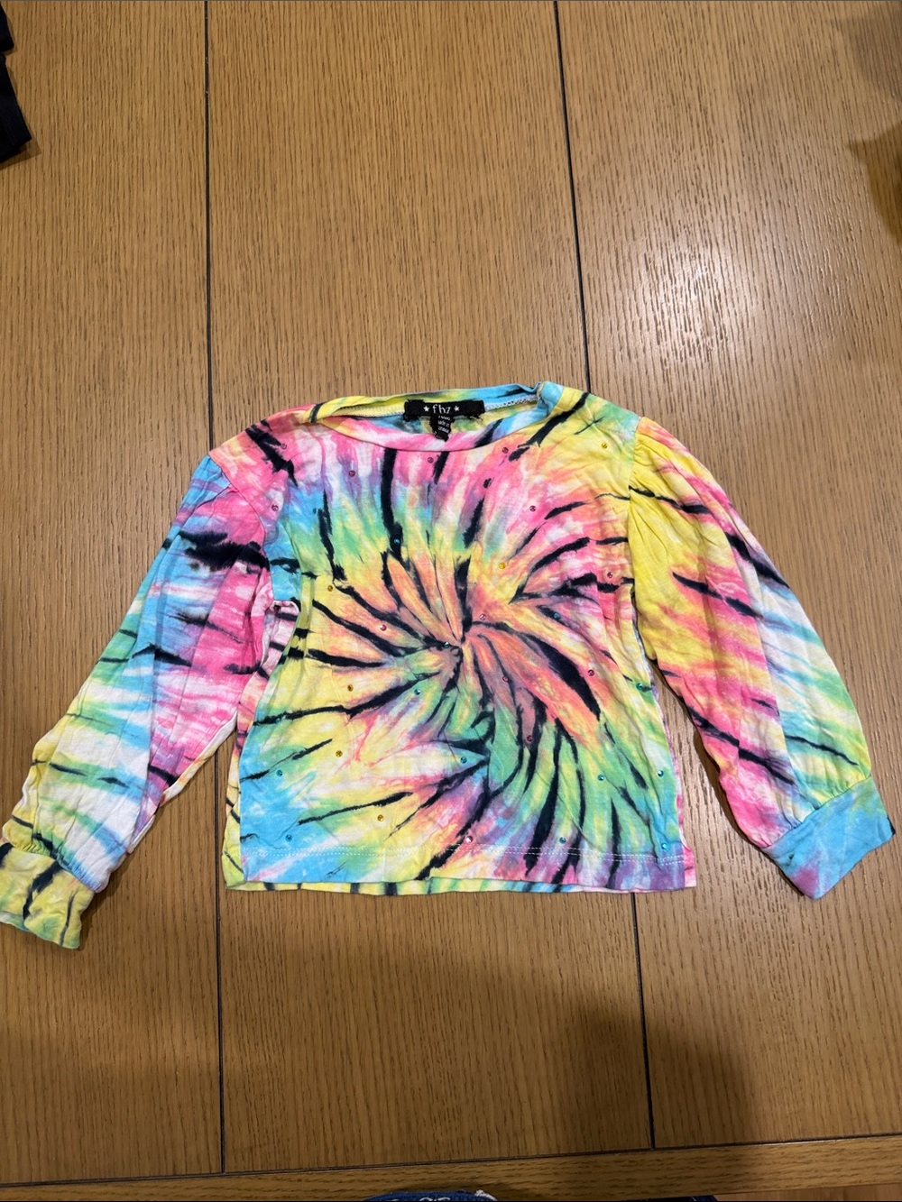 Flowers by Zoe Girls' Tie-Dye Spiral Long Sleeve Top - Pink, Yellow, Blue, Green